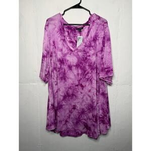 NEW Lane Bryant Womens Blouse Purple Tie Dye Stretch Short Sleeve Top Size 30/32